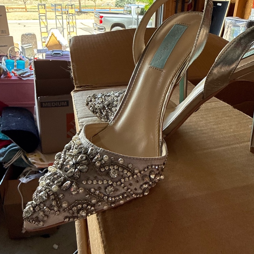 Betsy Johnson sequined “bridal” shoes, worn once